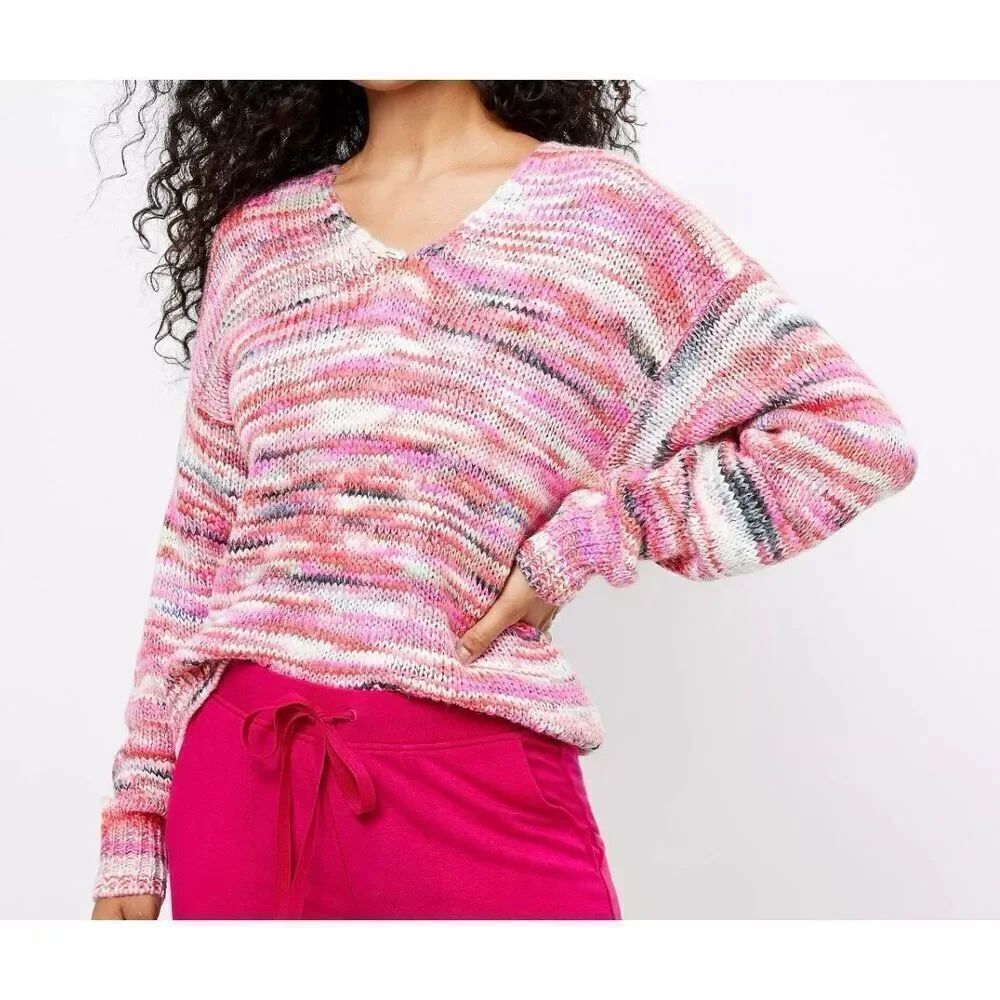 Lou & Grey Loft pink multi knit wool blend sweater xs